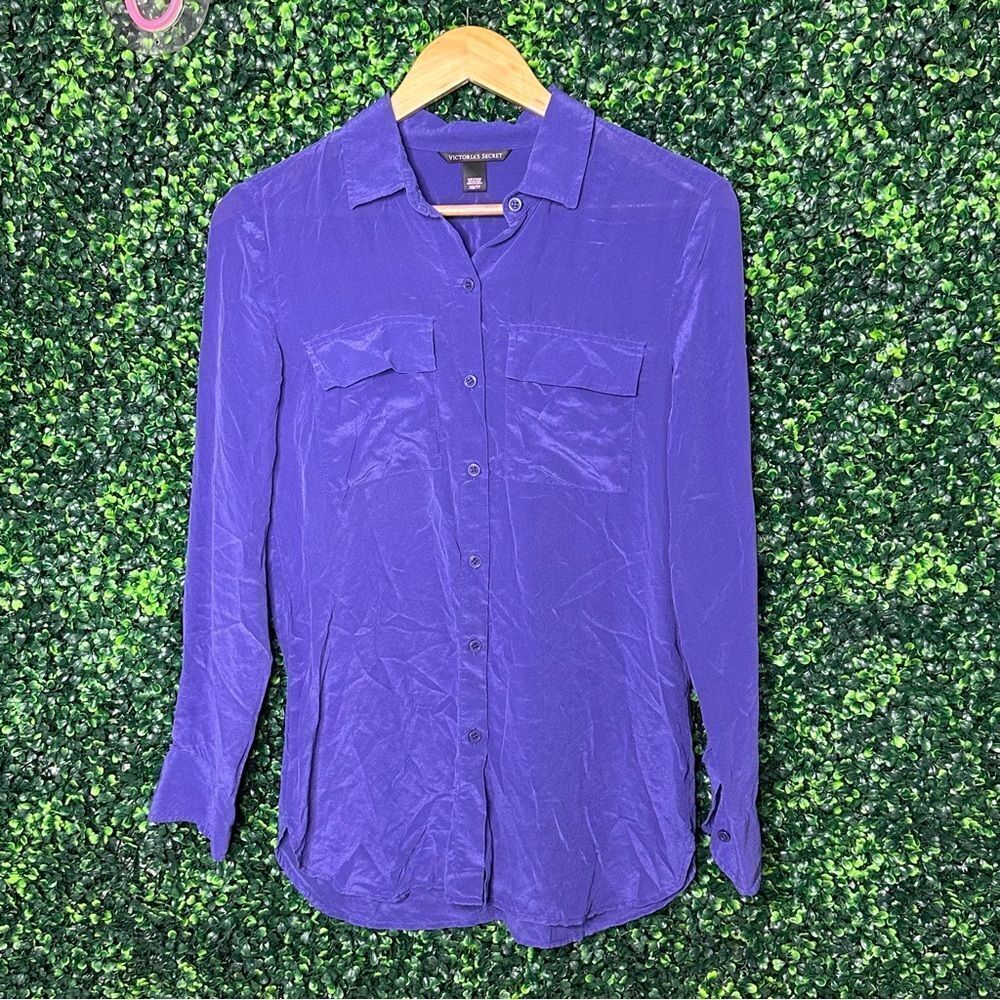Vtg. VS Silk Purple Long Sleeve Shirt Top Button Down  Sz XS
